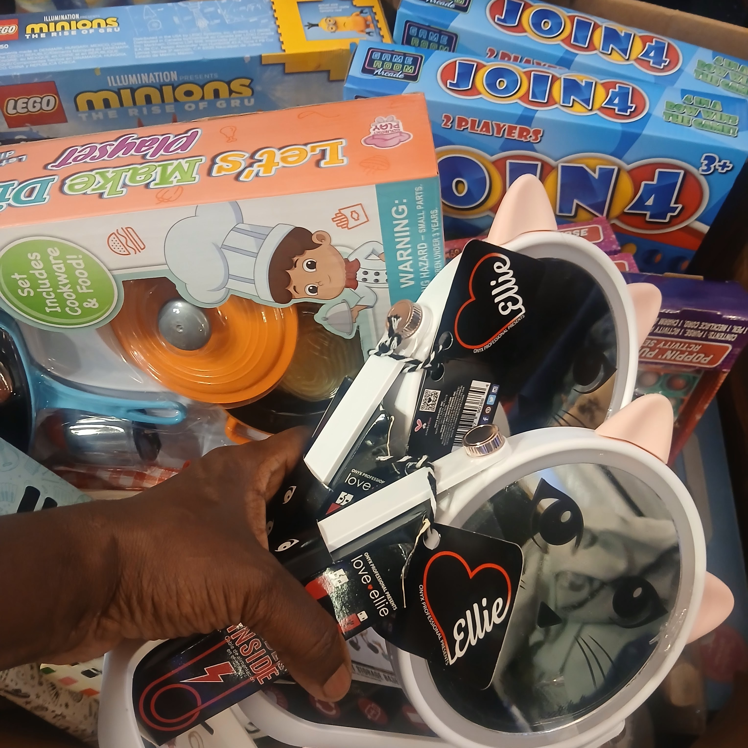 Close-up of toys and gifts prepared for a children’s giveaway